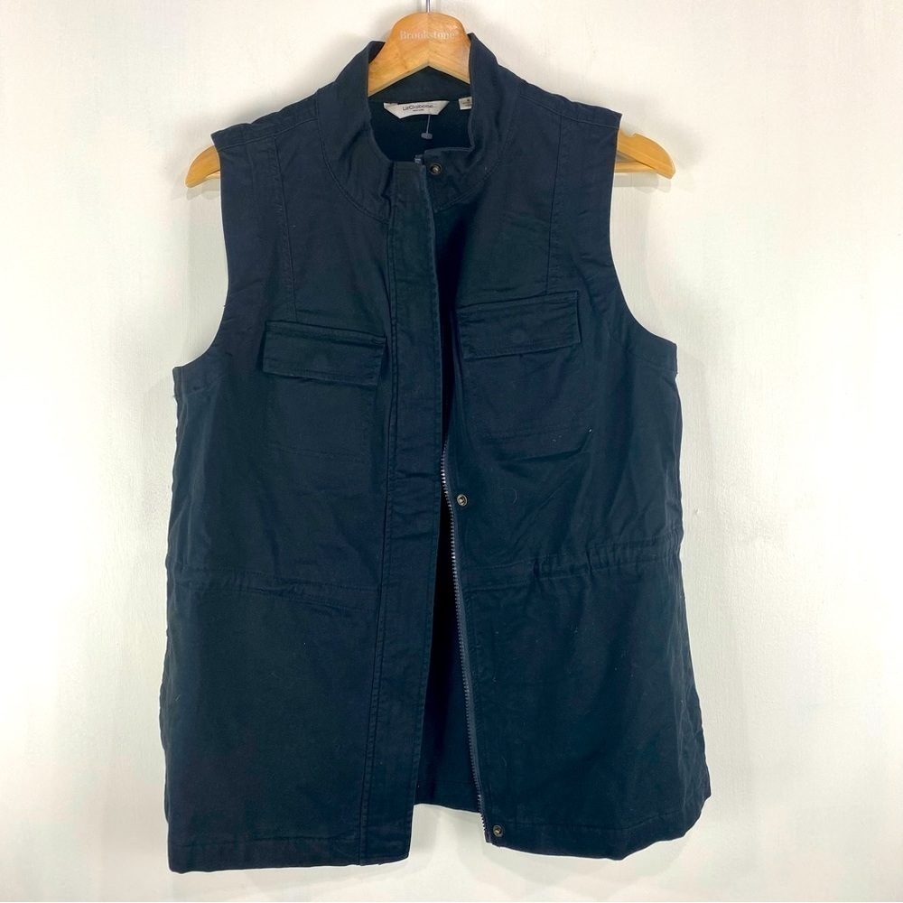 Liz Claiborne New York Cargo Utility Button Full Zip Up Vest Black Size 6 (NWOT)